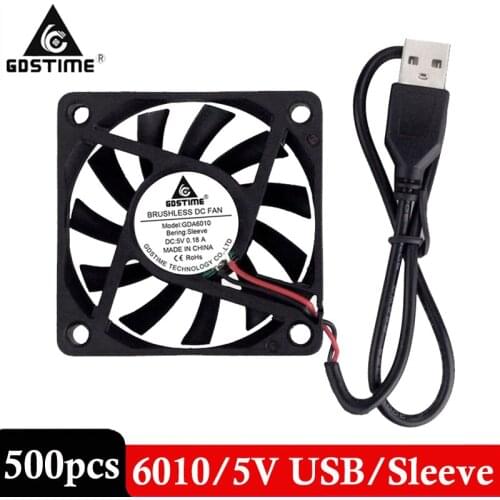 500 PCS LOT Gdstime DC 6cm 60mm 6010 60 x 60 x 10mm 5V USB DC Ventilator Cooling Fans Brushless Laptop CPU Case Cooler Fan