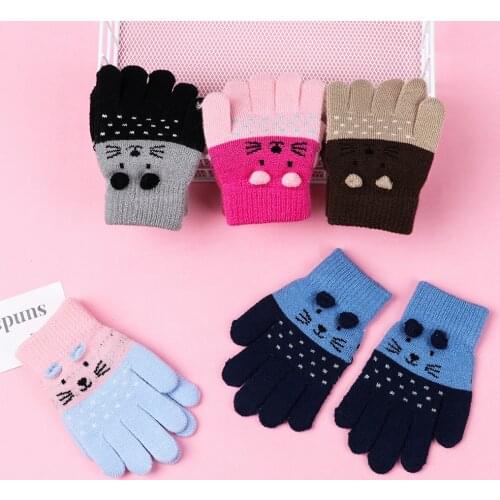 New Cute Cartoon Cat Gloves Winter Thick Knit Baby Kids Newborn Mittens Children Keep Finger Warm Gloves for Baby 0-3 Years Old