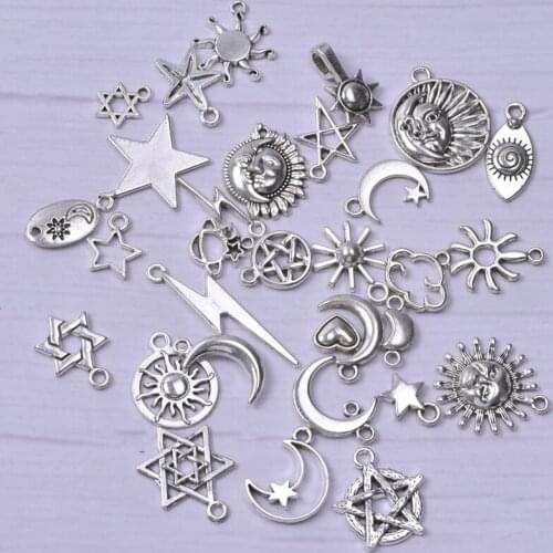 Pentagram Moon And Sun Eye Charm Pendant Alloy DIY Jewelry Making Finding Vintage Accessories Handmade Necklace Earrings Charms