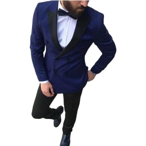 Slim Fit Navy Mens Evening Dress Toast Suits Prom Party Clothing Fashion Double Breasted Groom Tuxedos (Jacket+Pants+Tie) W:500