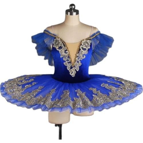 GDC Royal Blue Professional Costume Velvet Bodice with Nude V Neck Ballet Pancake Tutus Girs Ballerina Solo Dance Wear BLL417