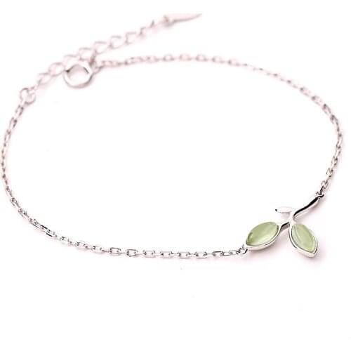 Daisies Pure 925 Sterling Silver Opal Green Leaves Charm Bracelets For Women Statement Jewelry