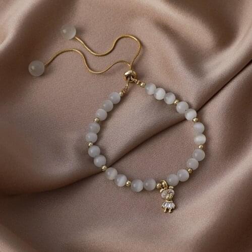 Luxury Fashion Opal Gold Metal Crown Bear Beaded Charm Bracelet for Women Girls Statement Rhinestone Adjustable Bracelet Jewelry