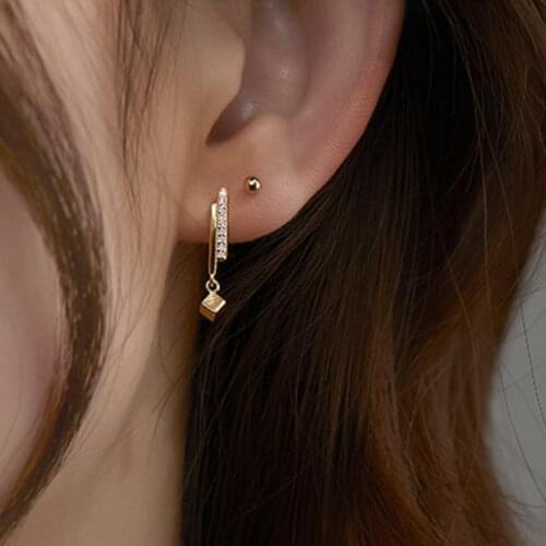 Fashion Earring for Ladies Geometric Crystal Charm Bead Stud Earring for Women Fashion Party Jewelry Pendientes Accessories