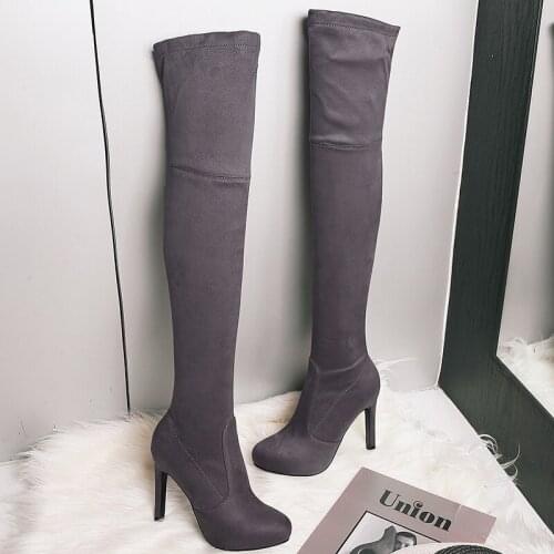 SKLFGXZY 2021 Fashion Women Boots Spring Winter Over The Knee Heels Quality Suede Long Comfort Square Thigh High Boots