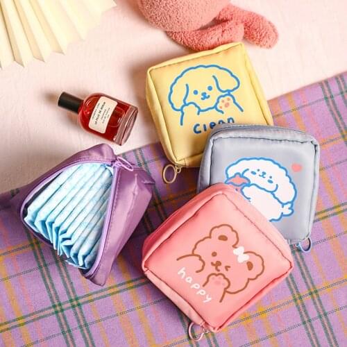 Cute Animal Print Sanitary Pad Pouches Napkin Towel Storage Bag Portable Credit Card Holder Coin Purse Cosmetics Earphone Case