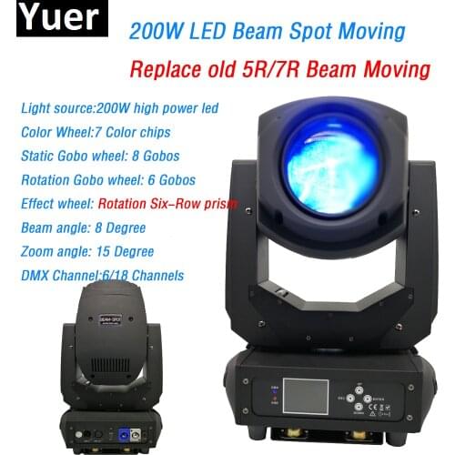 LED 200W Beam Spot 2in1 Moving Head Light six row prism 6/18 DMX Channels one color wheel 2 Gobo wheels DJ Disco Stage light