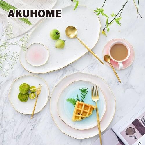 Plates Ceramic with Gold Stripe Spot Ceramic Dinner Plate Bowl 4 Inch 6 Inch 7 Inch Porcelain Fish Plate Desert Plate Tableware