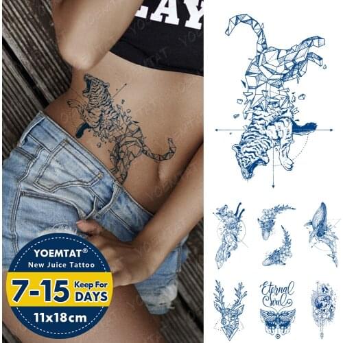 Juice Lasting Ink Tattoos Body Art Waterproof Temporary Tattoo Sticker Lines Tatoo Arm Fake Whale Tiger Fox Deer Tatto Women Men
