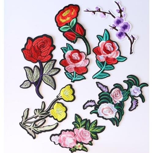 Flowers Decorative Patch Rose,Plum blossom icon Embroidered Applique Patches For DIY Iron on Badges Stickers on the clothes