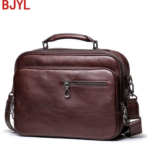 Factory New handbag Mens Portable genuine Leather Briefcase Womens Leather Shoulder Messenger Bag Computer Bag travel 15.6"