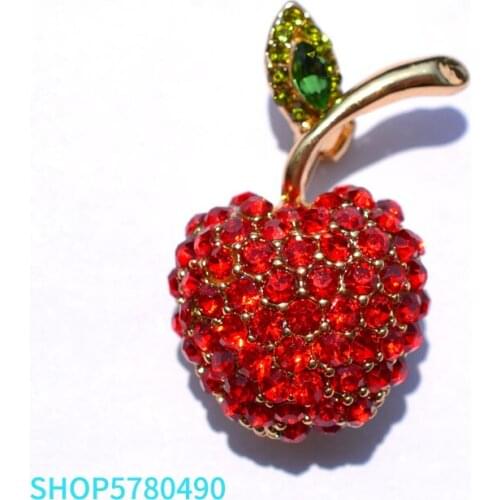 Red Color Cute Apple Brooch for Women Rhinestone Brooch Sweet Breast Pin Ladies Gifts Party Dress Accessories Fashion Jewelry