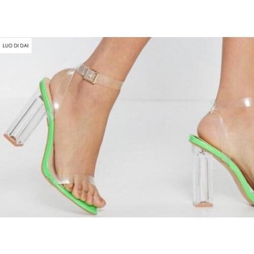 2019 New fashion women PVC sandals ankle strap PVC high heels party shoes clear heel gladiator sandals crystal heel dress shoes