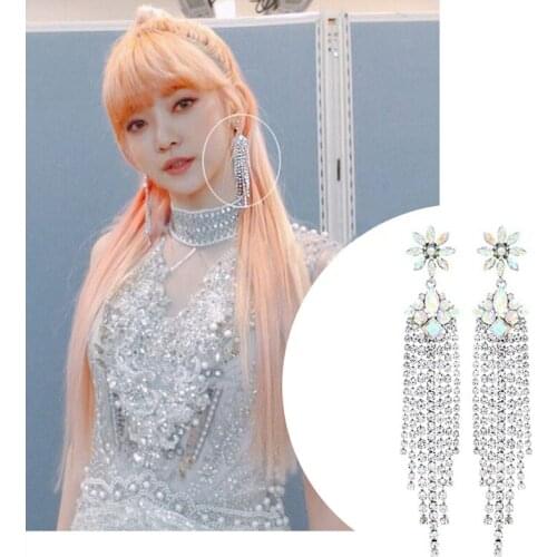 EARS HIGH Korean New Luxury Flower Crystal Drop Earrings For Women Elegant Rhinestone Tassel Long Pendientes Party Jewelry