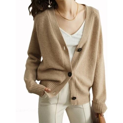 2021 New Winter And Spring Womens Sweater V-Neck Casual Button Super Wool Cashmere Loose Korean Jacket