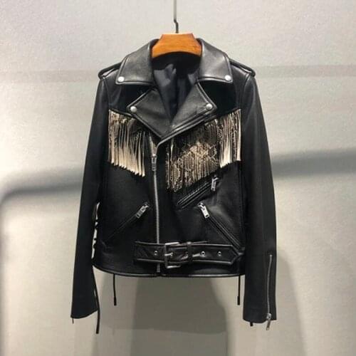 2021 Arrival New Women Coat Spring And Autumn High Quality Short Length Litchi Grain Goat Skin Jacket With Tassel