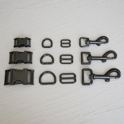 10 Sets 15/20/25mm Metal Straps Slider D Ring Release Belt Black For Pet Dog Collar Paracord Sewing Accessory Strong Hardware