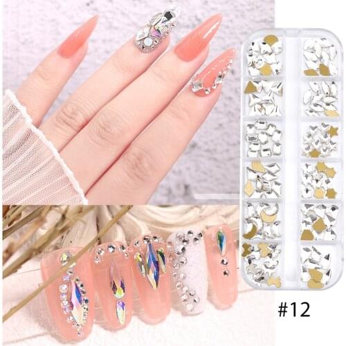 12 Grid Super Glitter Rhinestones Diamond Crystal Nail Design Alloy Drill DIY Nail Art Jewelry Decorations