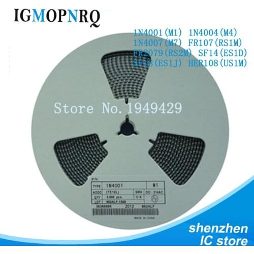 2000PCS 1N4001 M1 1N4004 M4 1N4007 M7 FR107 RS1M FR207 RS2M HER108 US1M SF18 ES1J SF14 ES1D DO-214AC SMA Rectifier diode