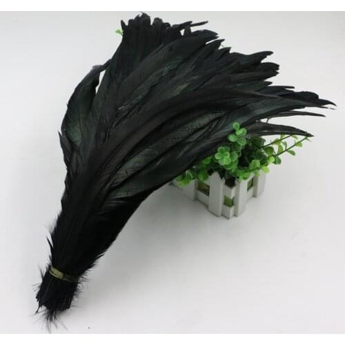 50 pcs 10-12 inch/25-30cm Black Colour Chicken Rooster Cock Feathers For Clothing Jewelry Making Decoration Pheasant Tail Plumas