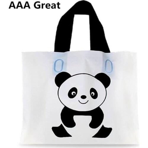50pcs/Lot Packaging Bags Plastic Shopping Bag With Handle Small Gifts Bags Wholesale Panda Clothes Shoes Pouches Party