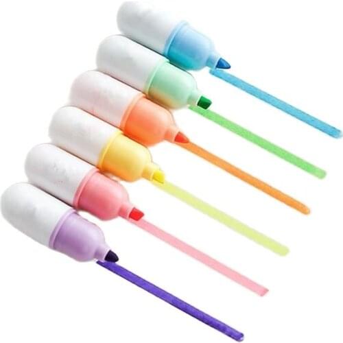6 Pcs/lot Capsules Highlighter Vitamin Pill Highlight Marker Color Pens Stationery School Base Markers Mildliner Stylo Kawaii