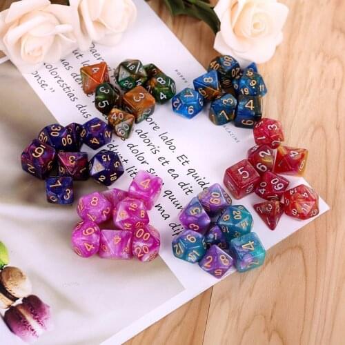 7pcs/set Dichromatic D4 D6 D8 D10 D12 D20 Polyhedral Dices Numbers Dials Desktop Multi Sides Dice for Board Game