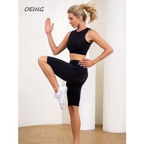 Seamless Biker Shorts Black Fashion Gym Clothing Black Yoga Set 2021 Gym Set Women 2 Piece Set Women
