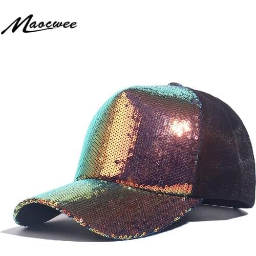 Rainbow Sequins Paillette Bling Shinning Baseball Cap Striking Pretty Adjustable Women Girls Hats For Party Club Gathering