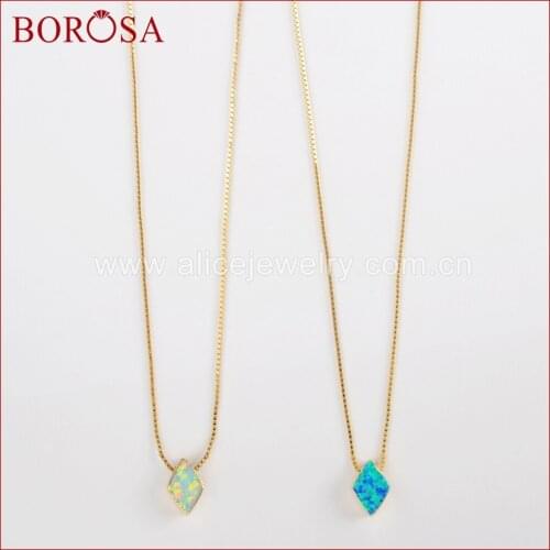 BOROSA 5/10PCS Rhombic White/Blue Japanese Opal Beads Necklace,17inch Manmade Opal Pendant Necklaces for Women Gifts G1569
