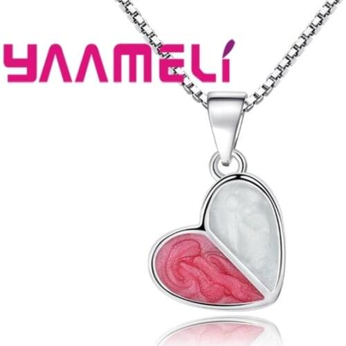 Brand Original Beautiful Lovly Pink Heart Pendant With 18" 925 Silver Necklace Chain For Ladies Simple Surprise Gift