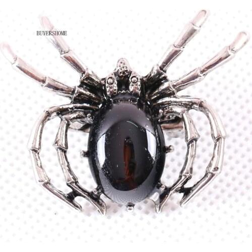 40x33MM Spider Brooch Natural Stone Black Onyx Bead Pendant For Men Women Jewelry Gift 1Pcs K705