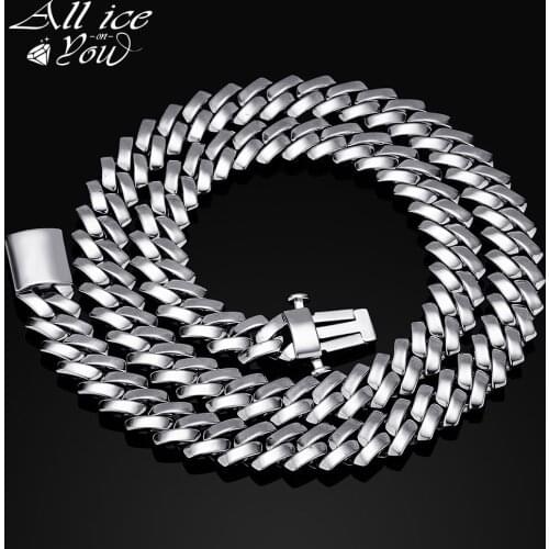 ALLICEONYOU New 10/12mm Cuban Chain Necklace Spring Fastener Micro Pave Smooth-surface Hip Hop Heavy Jewelry WomenGift