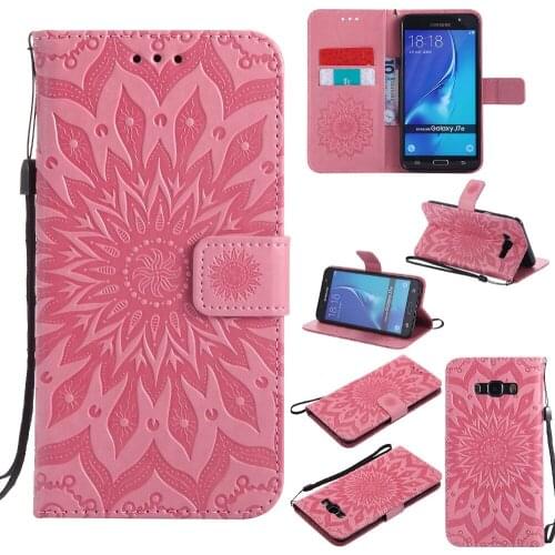 Sunflower Embossed Flip Case for fundas Samsung Galaxy J7 2016 Case for Galaxy J7 2016 Case J710 J710F 5.5" + Card Holder
