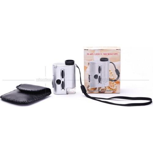 By dhl 200pcs high quality Magnifier Led New Mini 30X 60X Pocket Microscope Jewelry Magnifier Loupe Glass LED UV Light