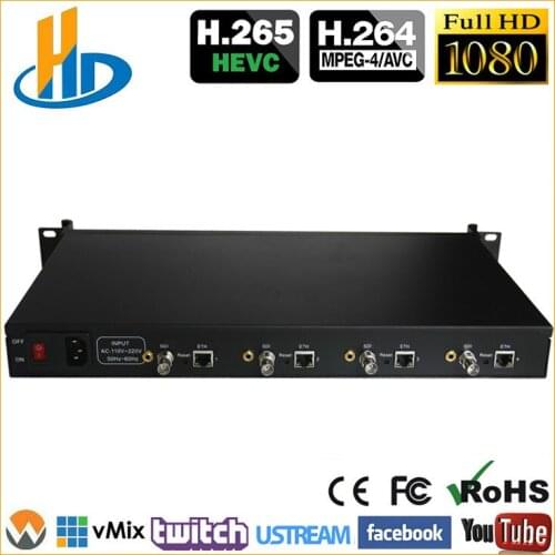 DHL Free Shipping 4 Channels HD /3G SDI Encoder H.265 /H.264 SDI Streaming Encoder IPTV HD-SDI IP Audio Video Encoder H265 /H264
