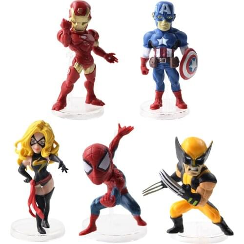 5pcs/lot Super Heroes Figures Iron Man Captain America Spider-Man Wolverine Avengers Model Toy for Children