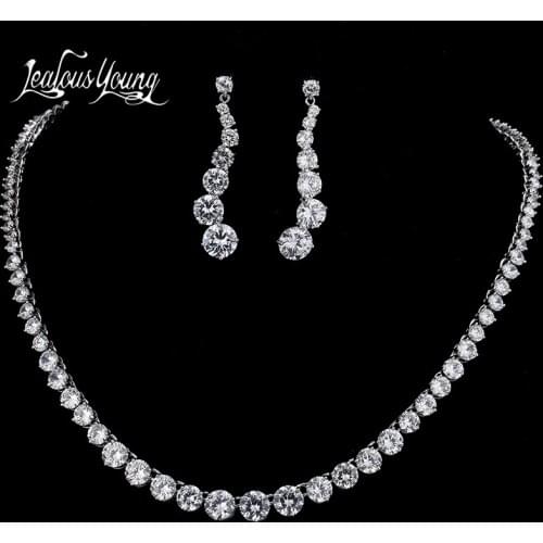 Luxury Round AAA Cubic Zircon Jewelry Sets For Brides White Gold Color Necklace Set For Women Wedding Jewellery Sets AS043
