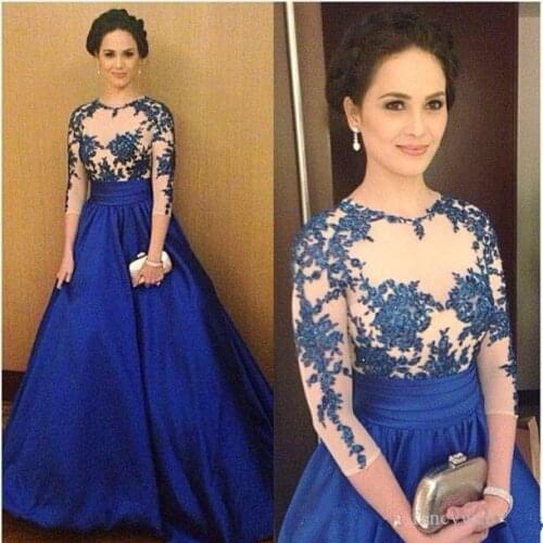 Royal Blue Lace Appliques Floor Length long Prom Dresses 2019 Evening Party prom Gowns Custom vestido de festa longo prom dress