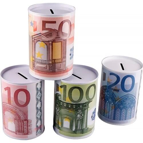 Creative Euro Dollar Metal Cylinder Piggy Bank Saving Money Box Home Decoration Tin Piggy Bank Child Piggy Bank High-Quality