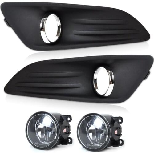 DWCX New Car Black 2pcs Front Bumper Fog Light Cover Grille + 2pcs Fog Light Lamp Set Fit for 2014 Ford Fiesta High Quality