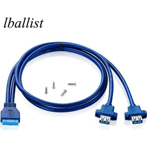 Lballist MotherBoard 20Pin to Dual USB 3.0 Female Cable with Screw Panel Mount 50cm 75cm