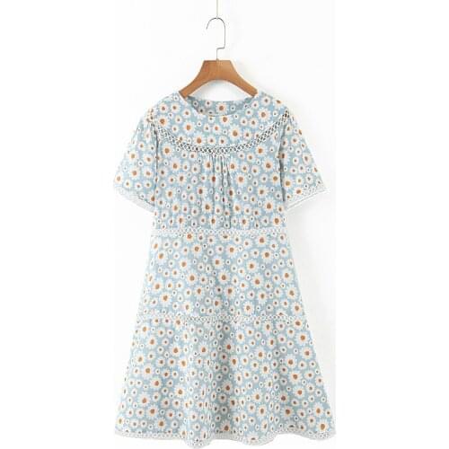 JC·KILIG 2021 Summer New Loose and Slim Daisy Lace Stitched Short Sleeve Dress DP9281