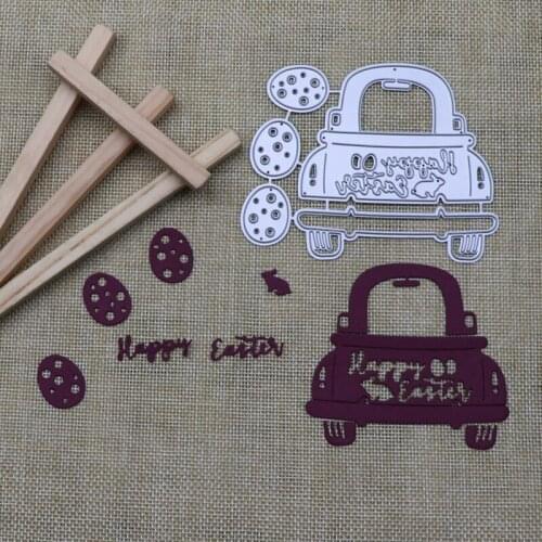 Metal Cutting Dies Happy Easter Car Bunny Eggs Card Scrapbooking Stencil Cut Die For DIY Card Crafts Handmade