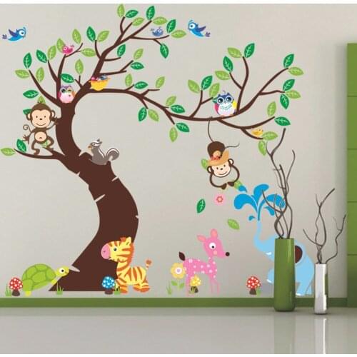Cartoon Tree Animals Wall Stickers For Kids Room Home Decoration Plant Plane Mural Modern Window Removable Diy Wallposters New
