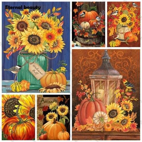 Sunflower Diamond Painting Kit Sunflowers and Pumpkin Full Square Round Drill Diamond Embroidery Flowers Mosaic Handmade Gift