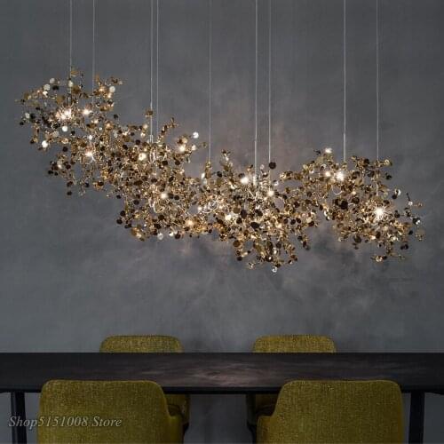 Nordic stainless steel chrome leaf LED Pendant Lamp modern living room bar Hanging lights dining room chandelier Light Fixtures