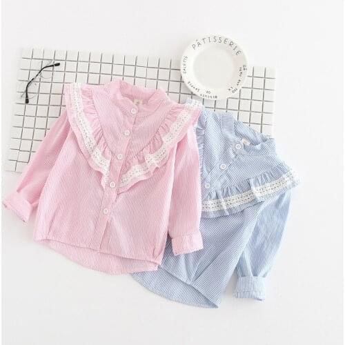 Brand New Baby Girl Fresh Lace Collar Cotton Shirt Cardigan Shirts Blouse Children Girls Full Sleeve Tops Clothes