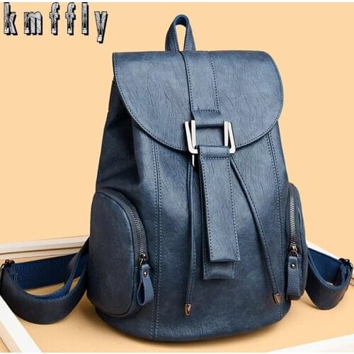 2020 New Vintage Women Leather Backpacks Sac High Capacity Travel Backpack School Bags Multifunction Ladies Shoulder Bag Bagpack