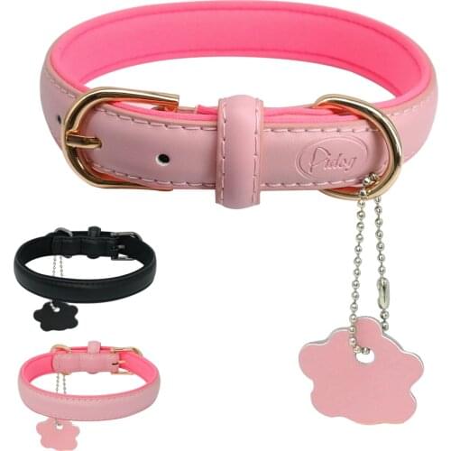 Puppy Dog Cat Collar Soft Leather Padded Kitten Pet Collars For Small Medium Dogs Cats Chiahuahua With Pink Pendant Accessories